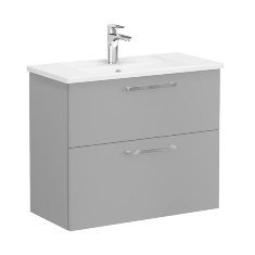 Vitra Root 68114 Lavabo Dolabı, Çift Çekmeceli, Dar, 80 Cm, Mat Kaya Gri, Köşeli Lavabolu